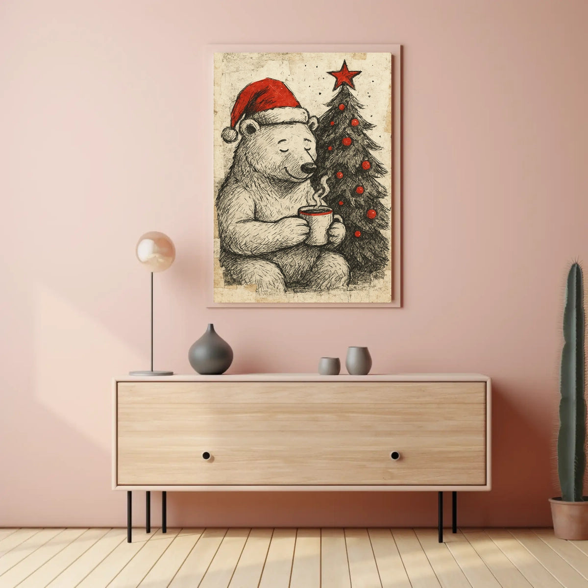 Festive Bear with Hot Cocoa Poster