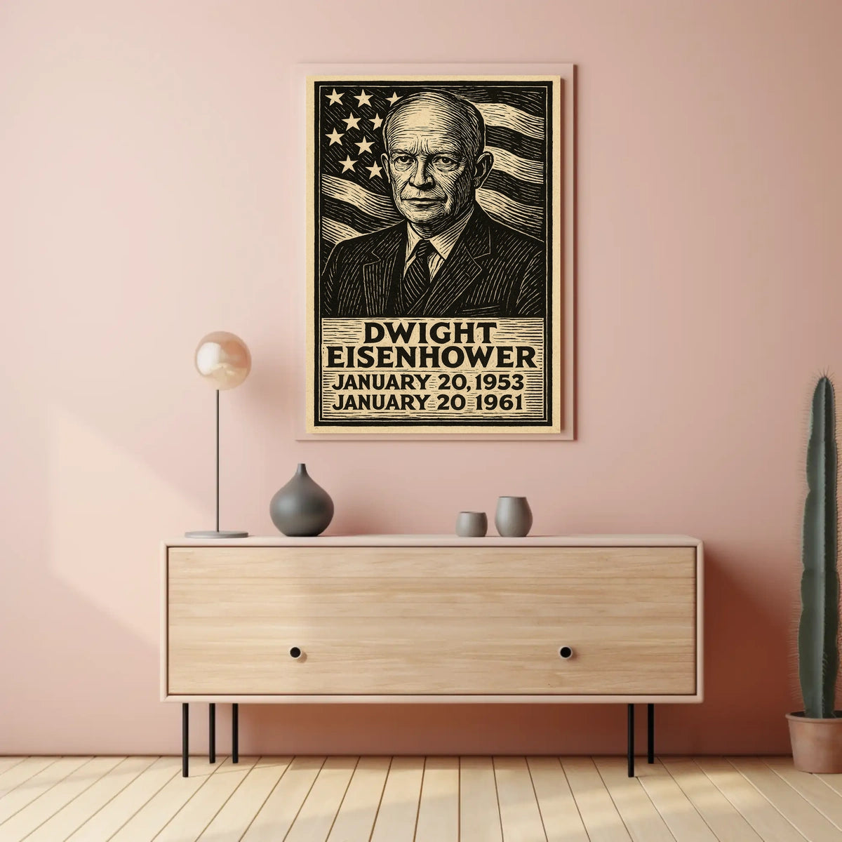 Eisenhower Patriotic Woodcut Vintage Poster