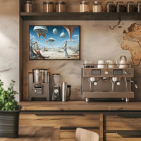 Surreal Desert Traveler with Futuristic Sci-Fi Poster