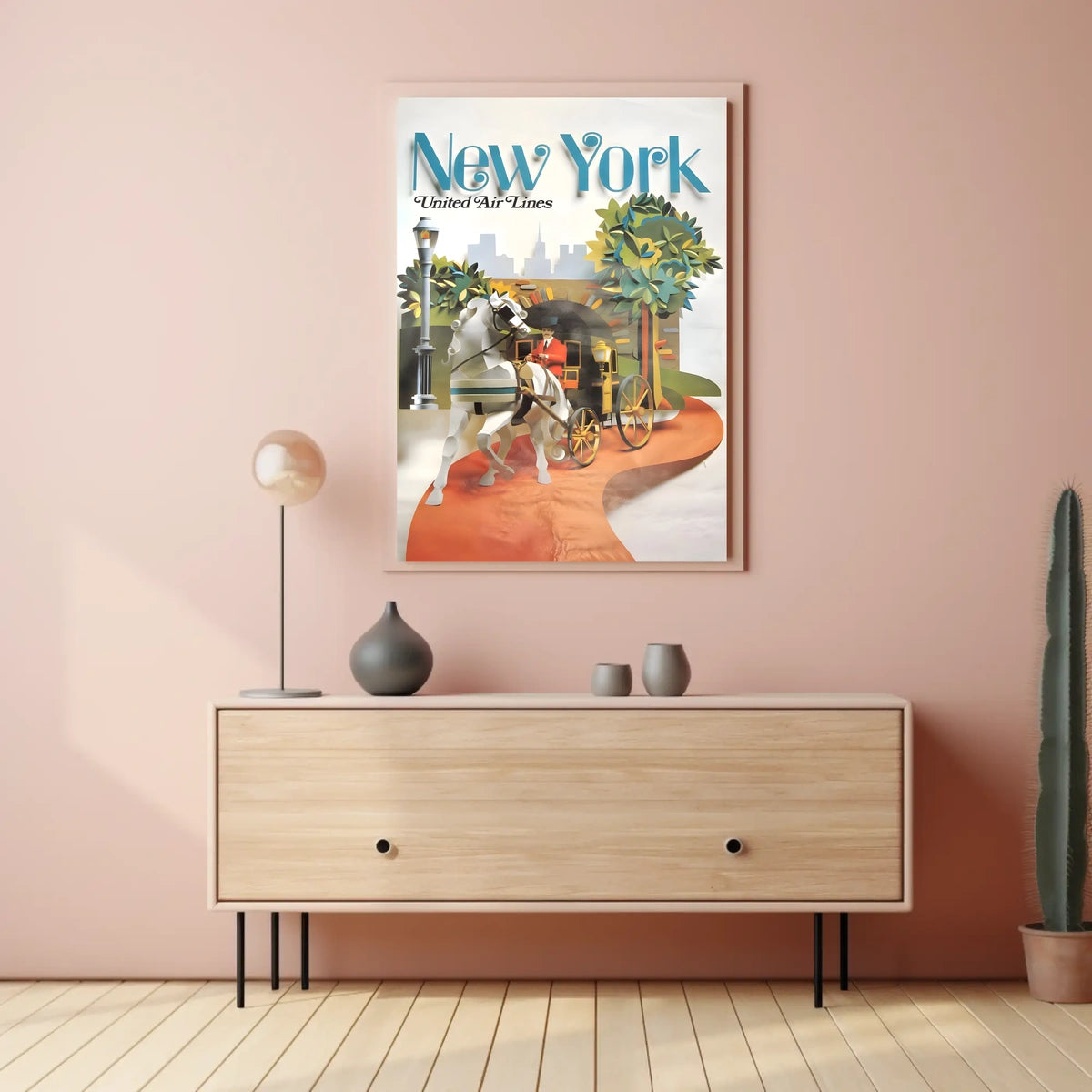 New York Skyline Carriage Travel Poster Vintage Wall Art