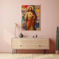 Sacred Heart Jesus with Urban Street Art Poster