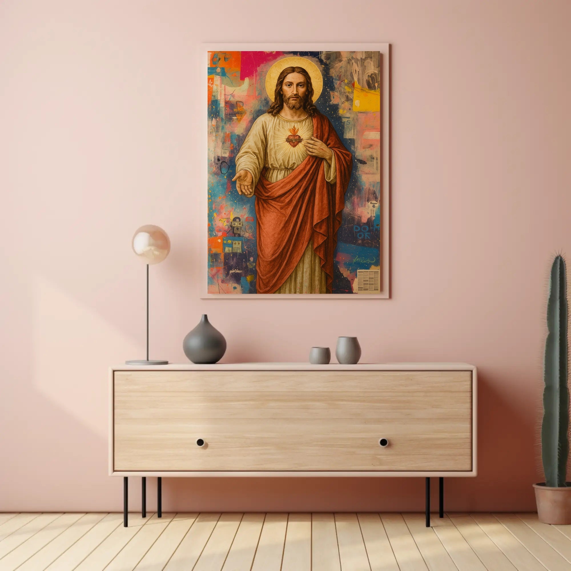 Sacred Heart Jesus with Urban Street Art Poster