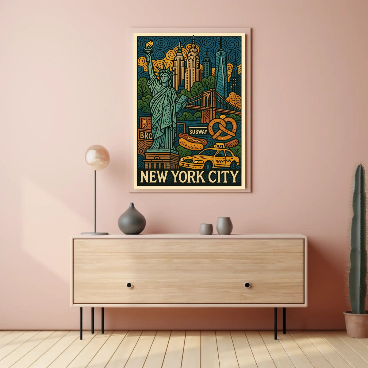 New York City Icons Vibrant Poster Modern Wall Art