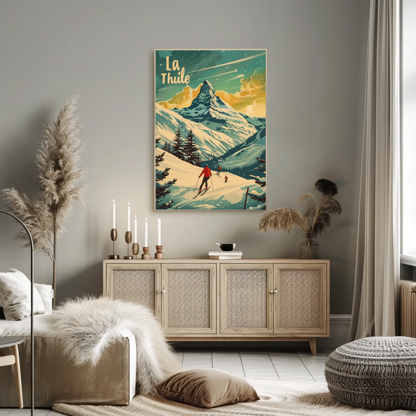 La Thuile Skiing Alps Sunset Travel Poster