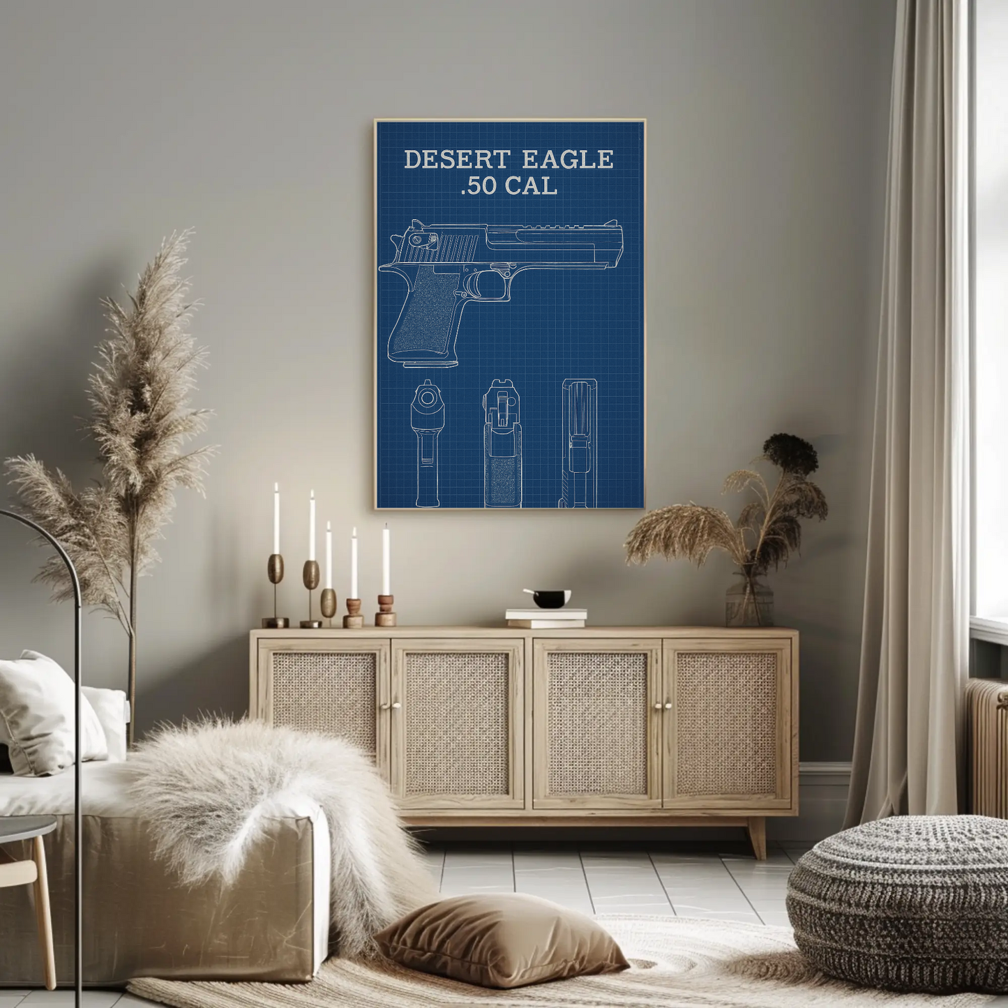 Desert Eagle 50 Cal Blueprint Side Front Views Poster