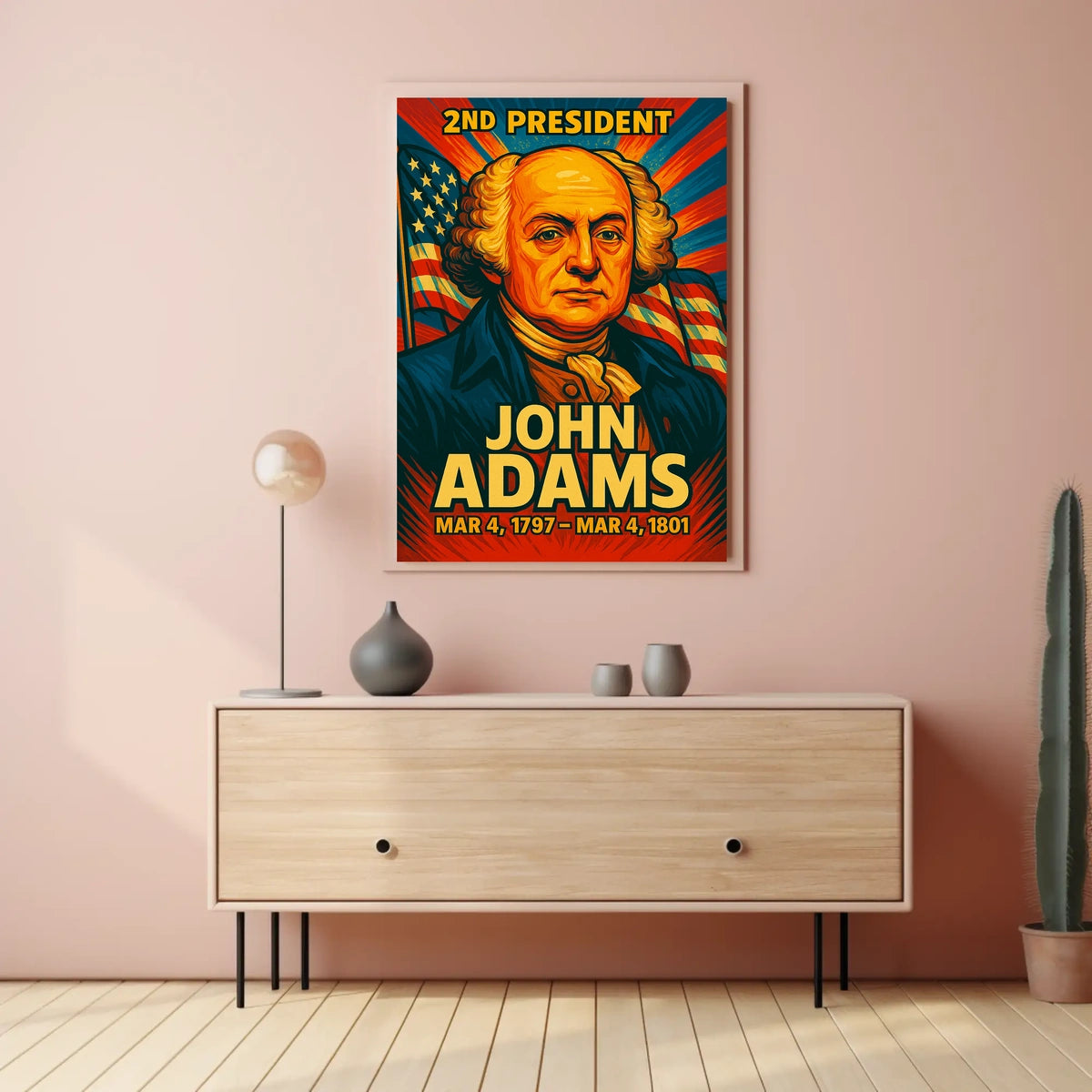 John Adams 2nd President of the United States Colorful Comic Book Style Poster