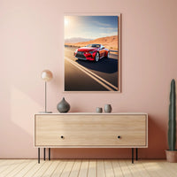 Red Sports Car in Motion Poster PosterGoat