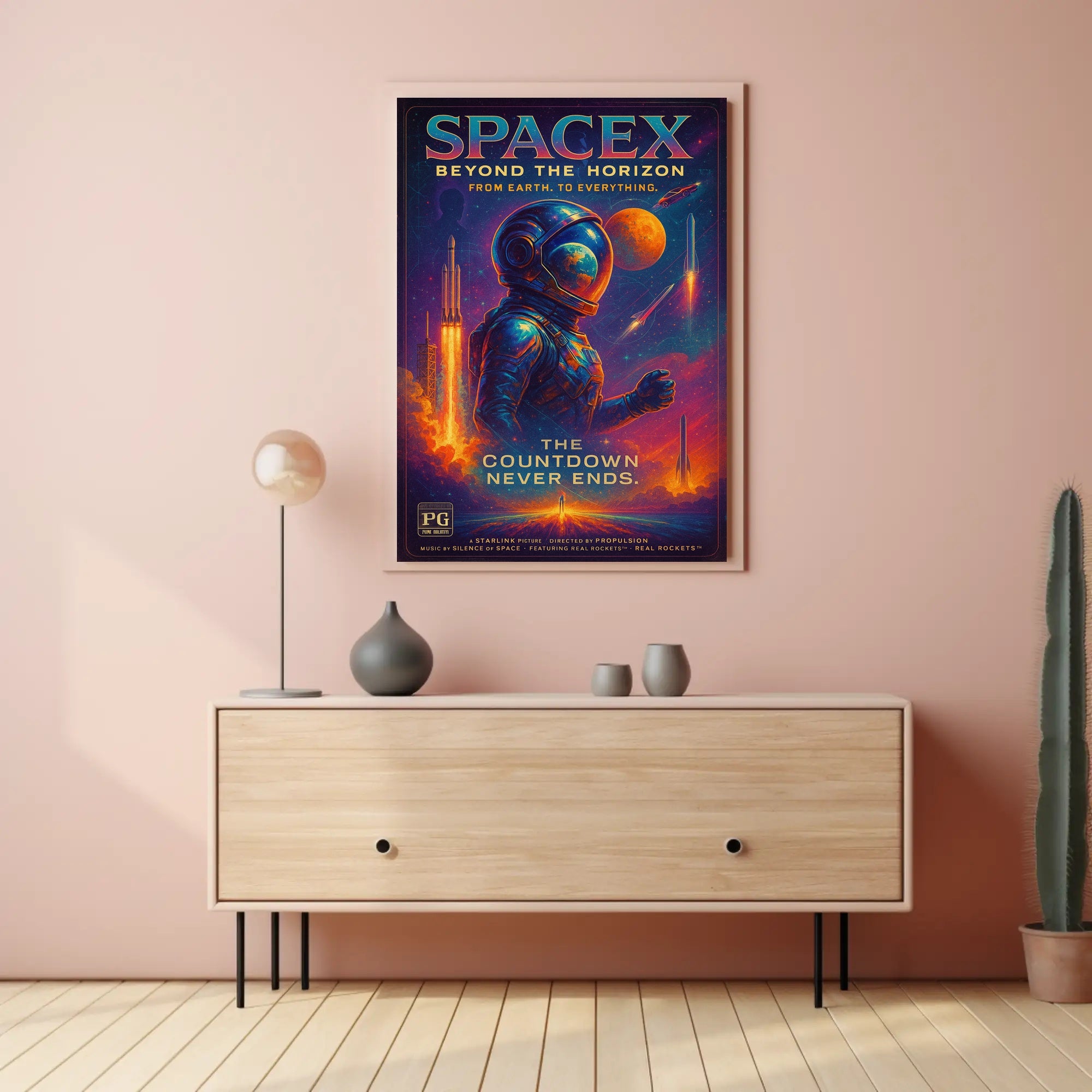 SpaceX Rocket Launch Vibrant Futuristic Sci-Fi Poster