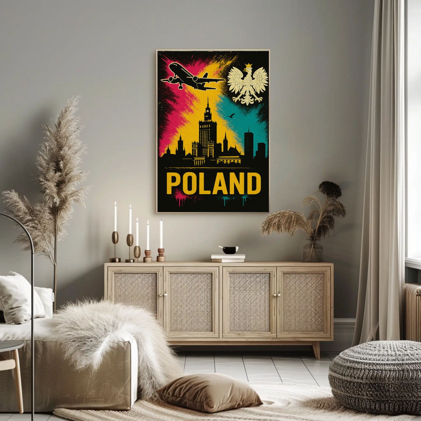 Poland Warsaw Skyline Eagle Flight Art Travel Poster