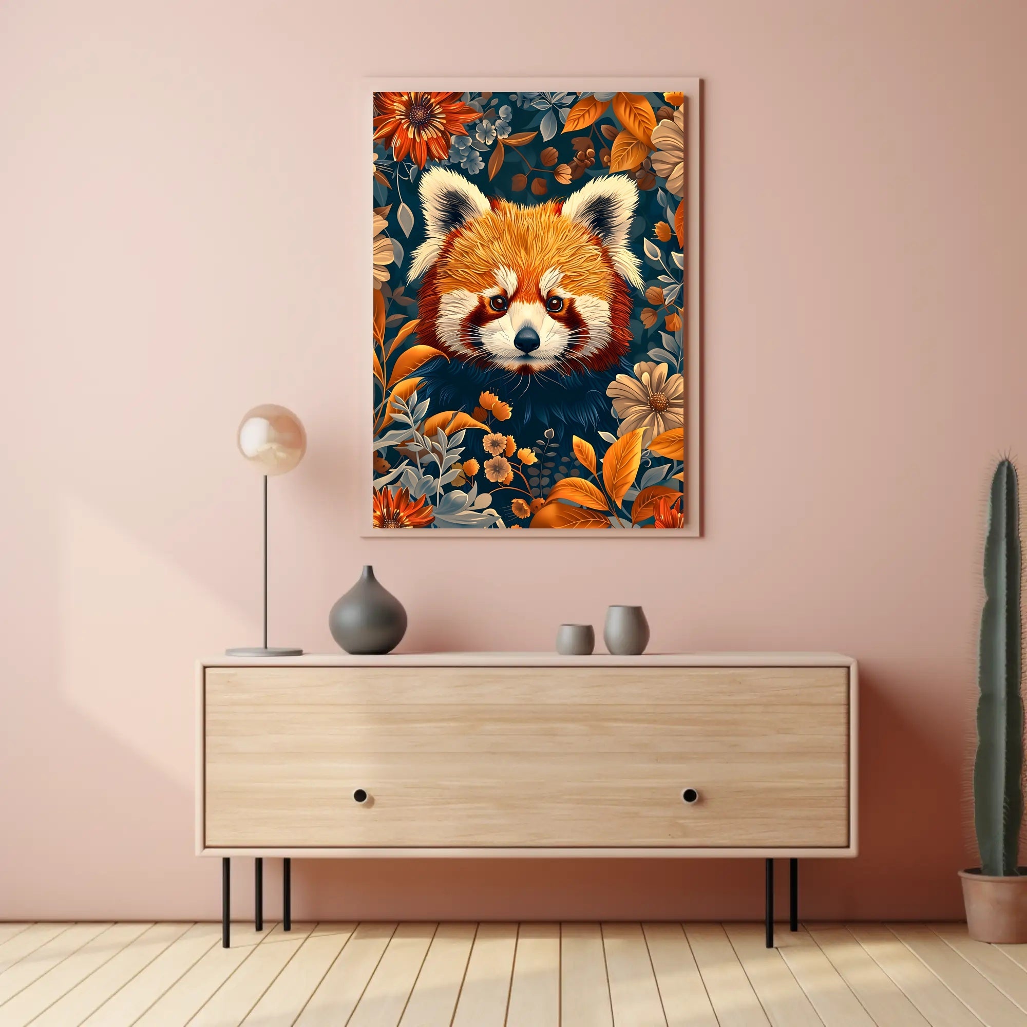 Red Panda in Bloom Wall Art Print