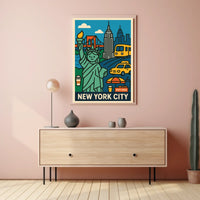 New York City Poster Vintage Cityscape Skyline Wall Art