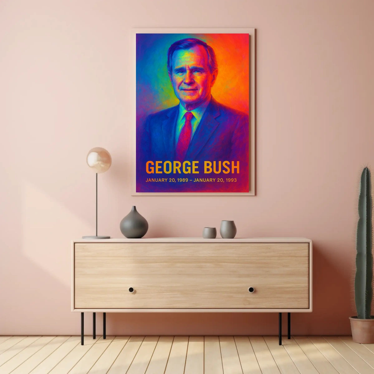 George H. W. Bush 41st President of the United States Neon Gradient Overlay Poster