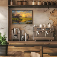 Serene Southeast Asian Sunset Rural Scene Poster