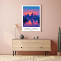 Kuala Lumpur skyline art with sunset urban cityscape poster