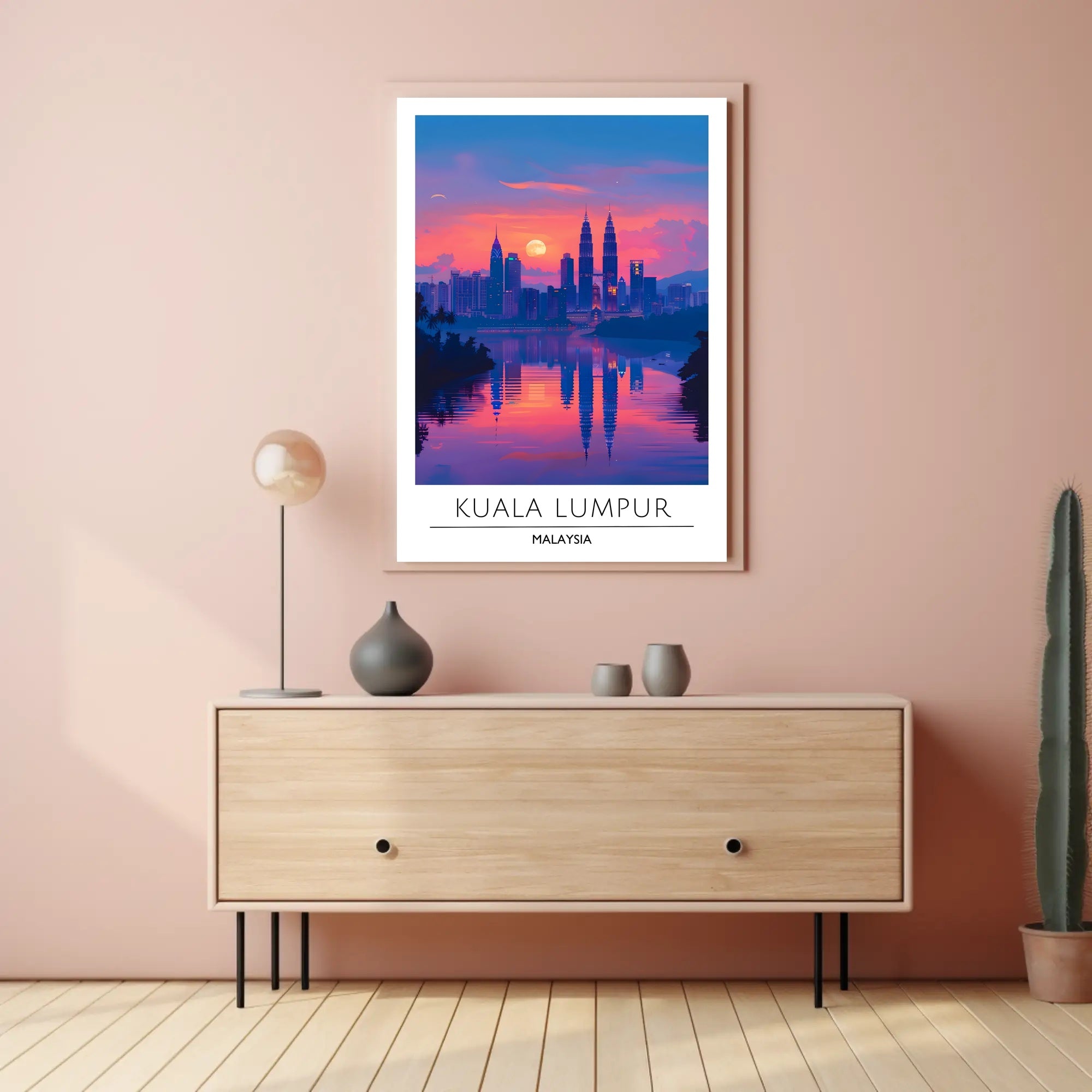 Kuala Lumpur skyline art with sunset urban cityscape poster