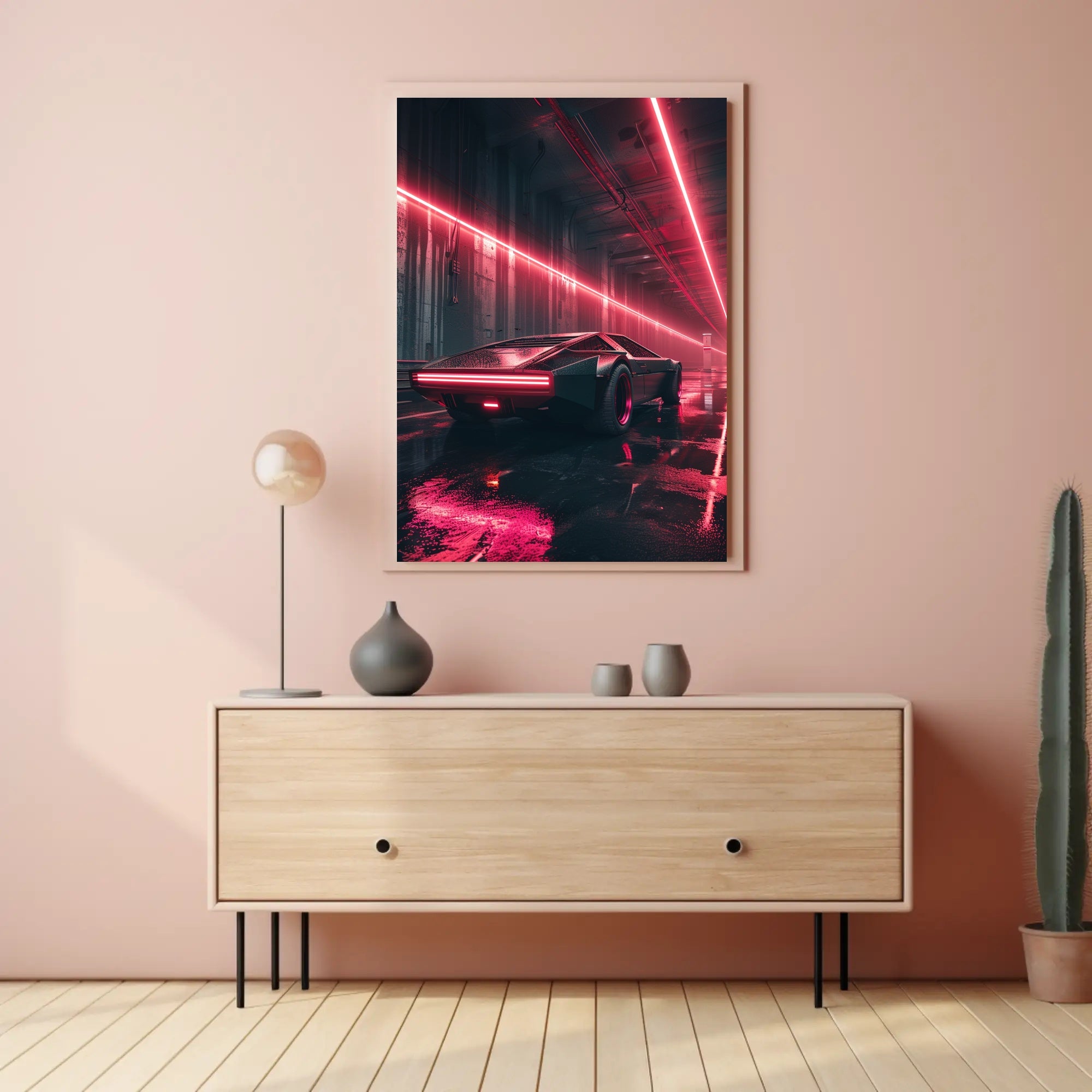 Futuristic Cyberpunk Car Poster: Neon Tunnel Vision PosterGoat