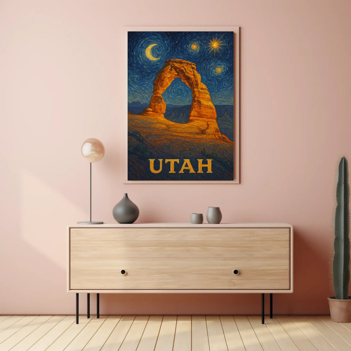 Delicate Arch Under Starry Night in National Park Poster
