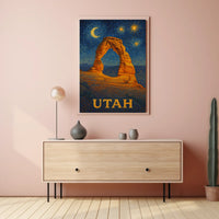 Delicate Arch Under Starry Night in National Park Poster