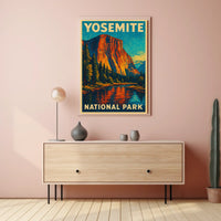 Yosemite Vintage Adventure El Capitan Landscape Retro Travel Art Deco Scenic Nature Lovers Poster