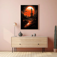 Futuristic Cityscape Under a Red Moon Poster
