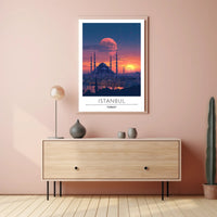 Istanbul's Romantic Sunset Skyline Travel Poster