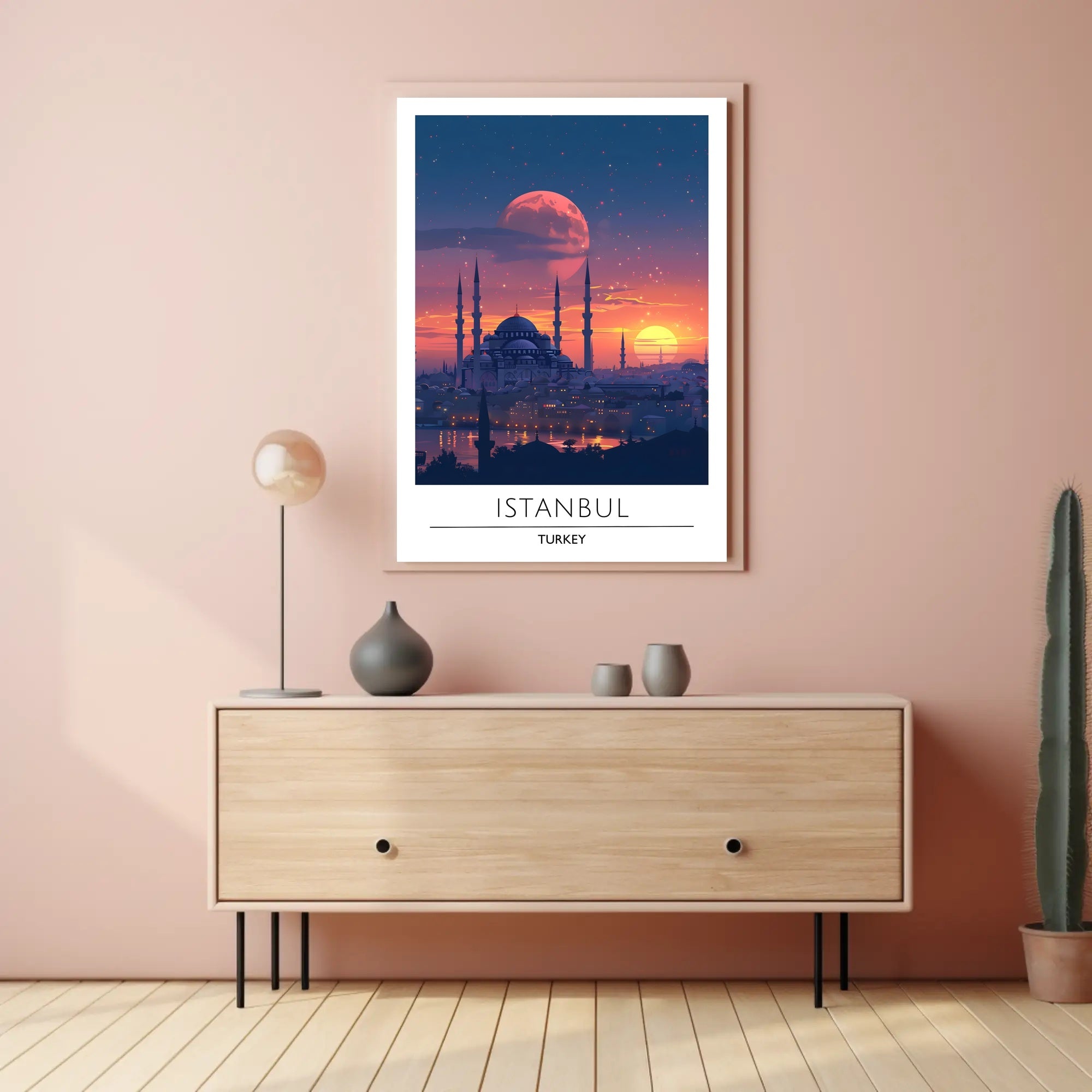 Istanbul's Romantic Sunset Skyline Travel Poster