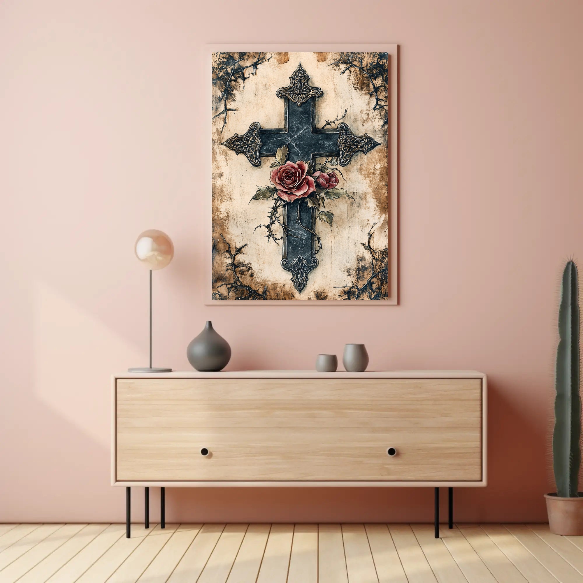 Roses And Cross Poster