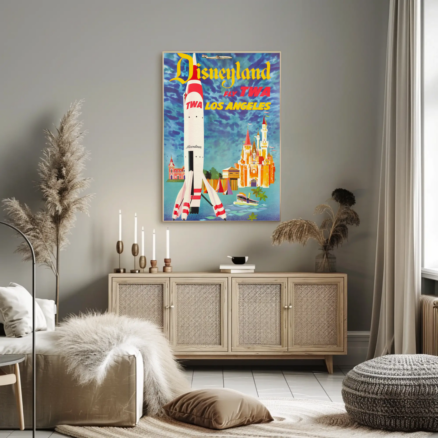 1955 TWA Disneyland Moonliner Advertising Travel Poster