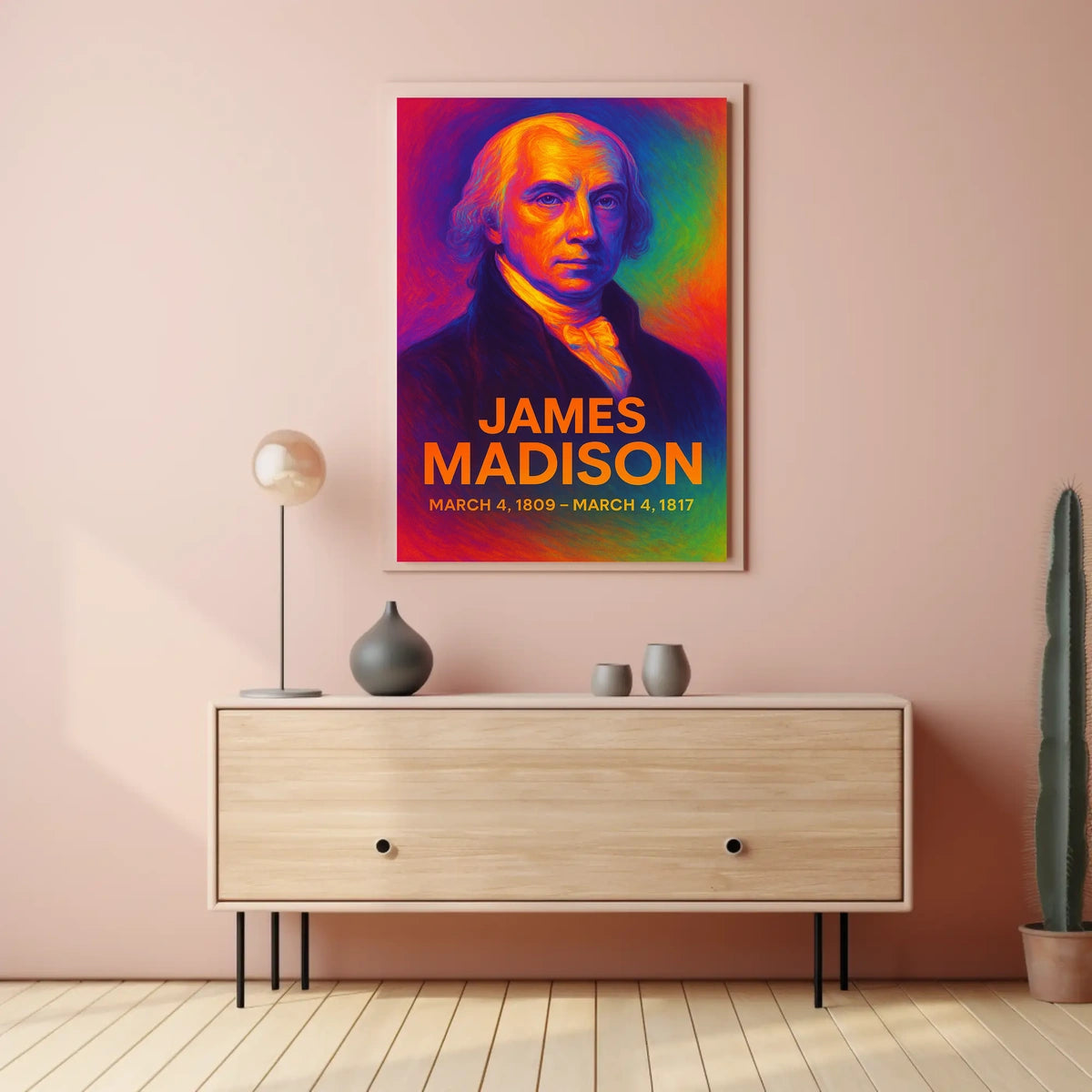 James Madison 4th President of the United States Neon Gradient Overlay Poster