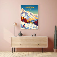 Chamonix Ski Adventure Vintage Travel Poster