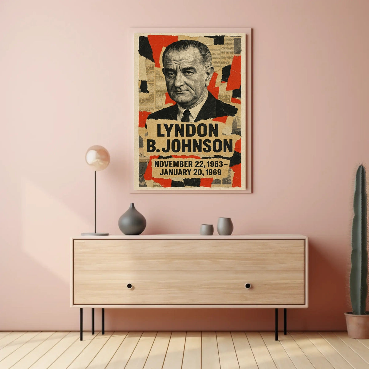Lyndon B. Johnson 36th President of the United States Layered paper Collage Poster
