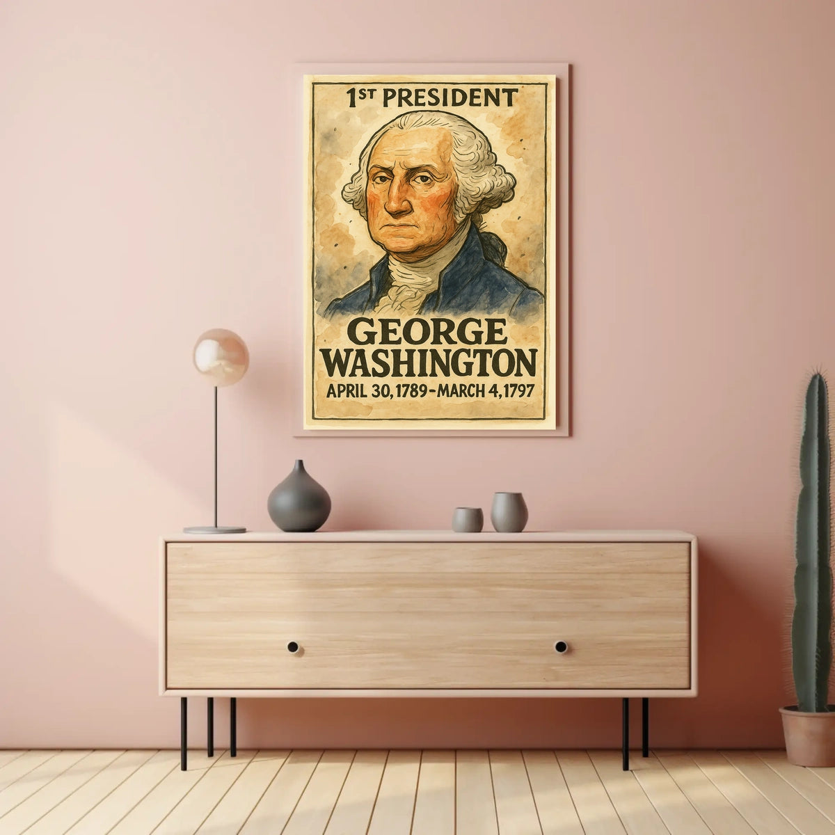George Washington 1st President of the United States Exaggerated Cartoon Sketch Poster