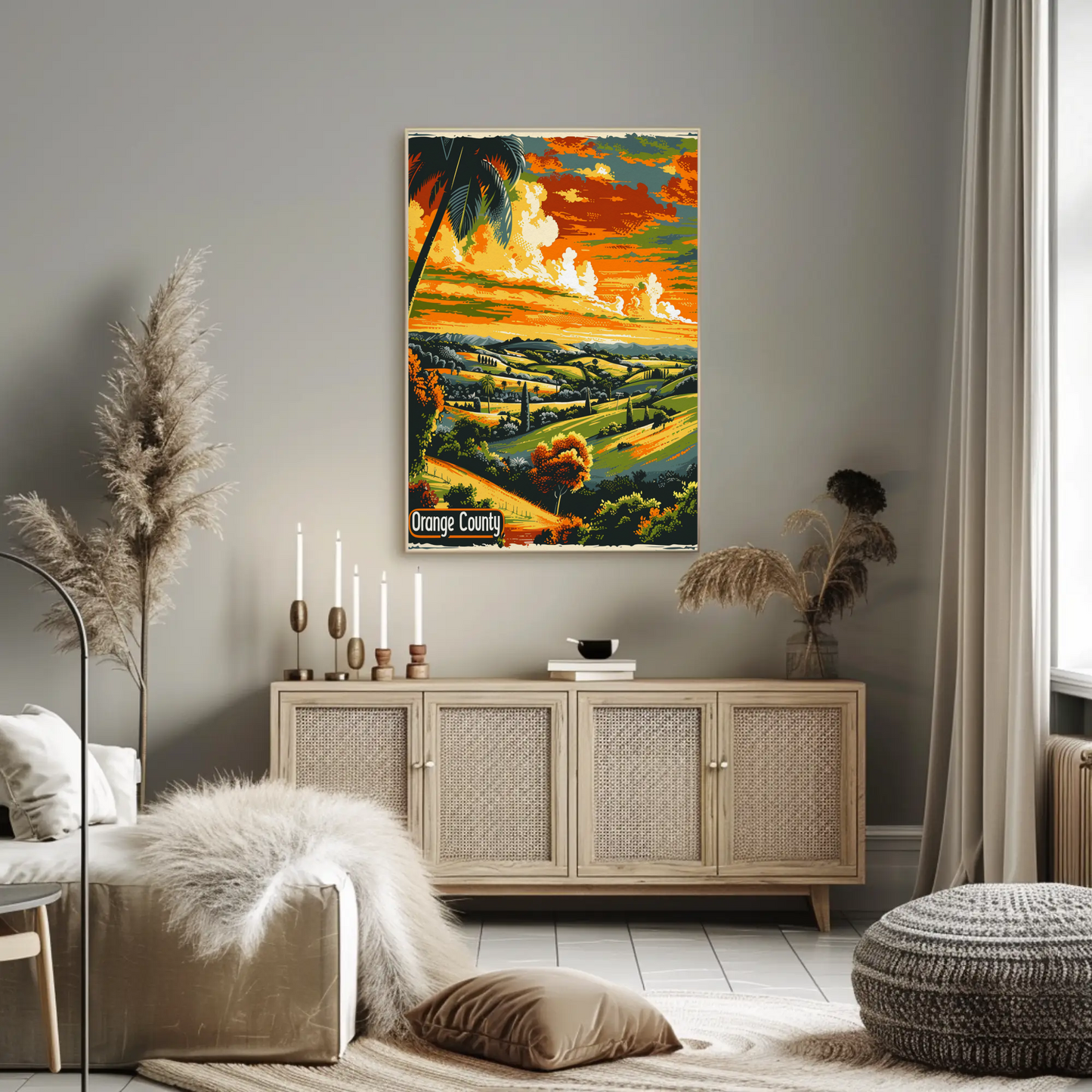 Orange County California Fields Sunset Travel Poster