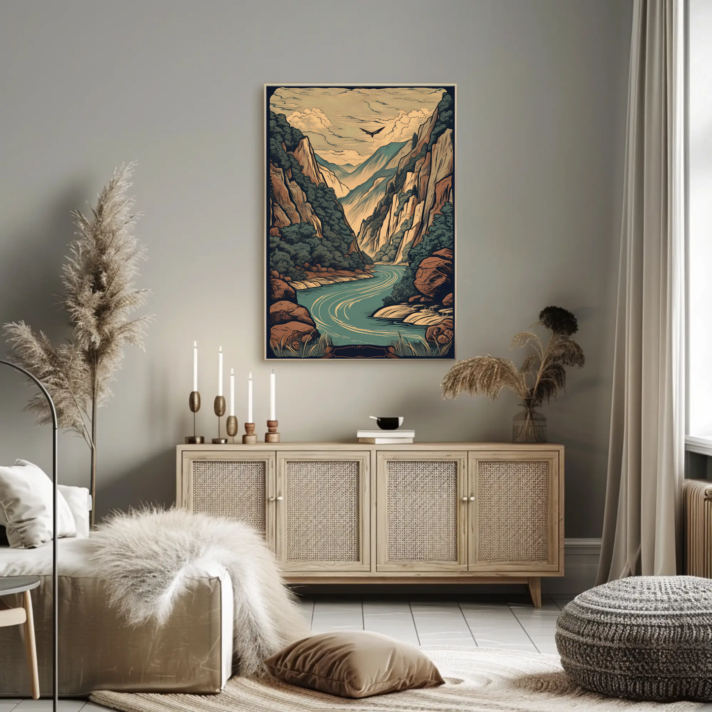 Canyon River And Soaring Bird Travel Poster