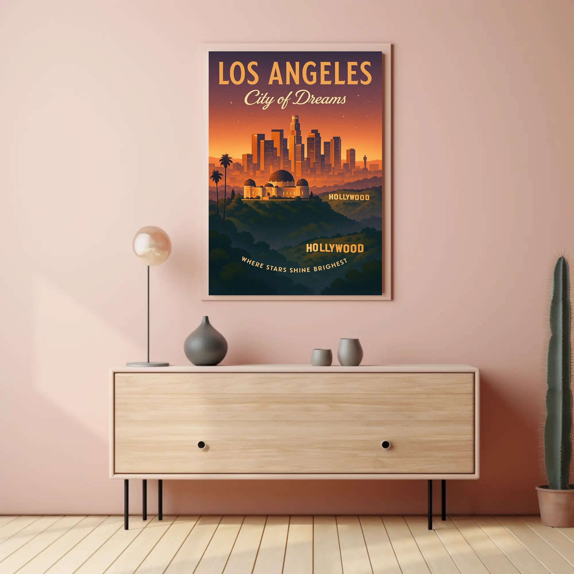 Los Angeles Sunset Skyline Vintage Travel Poster