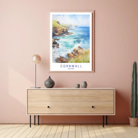 Cornwall Coastal Art: Serene Watercolor Travel Poster PosterGoat