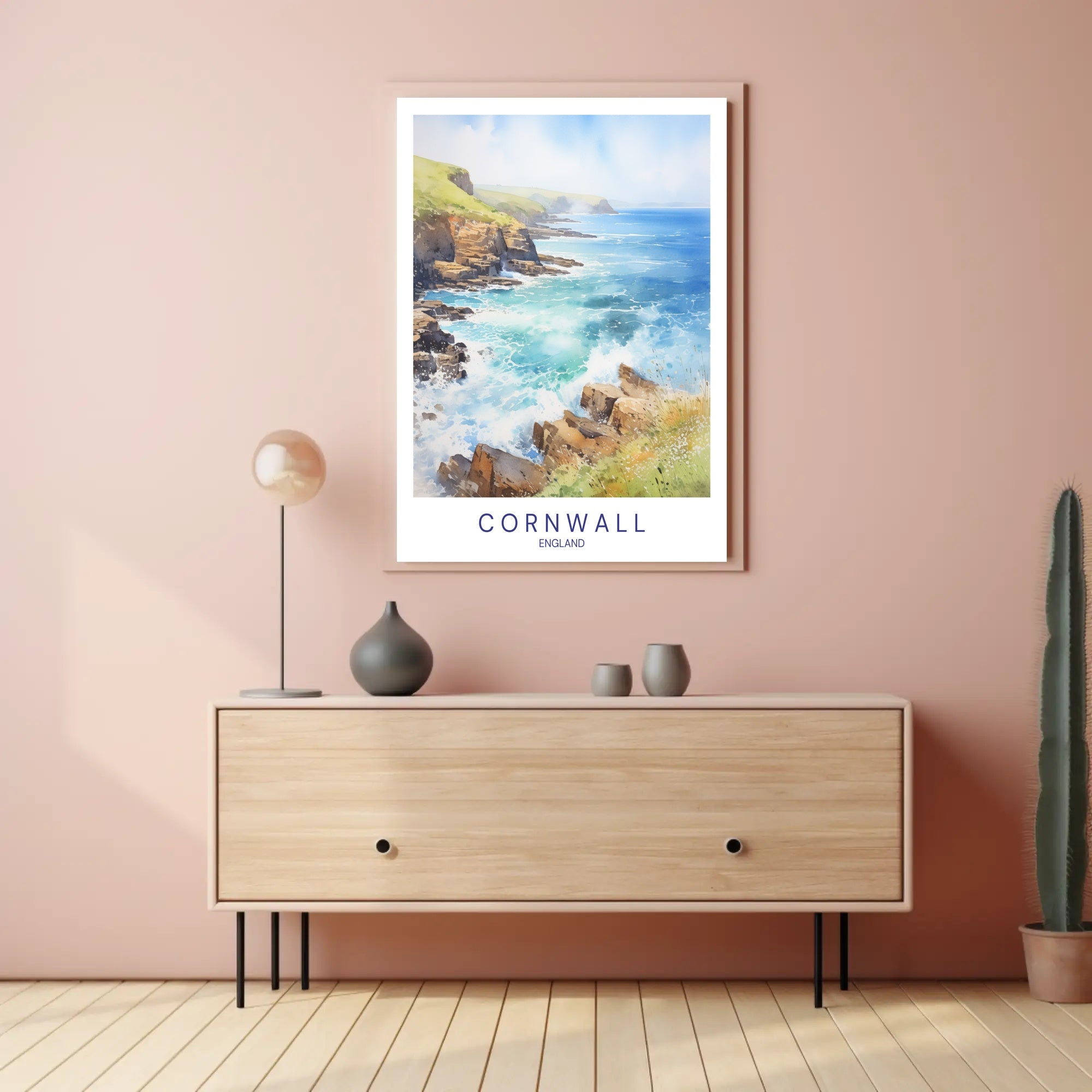 Cornwall Coastal Art: Serene Watercolor Travel Poster PosterGoat