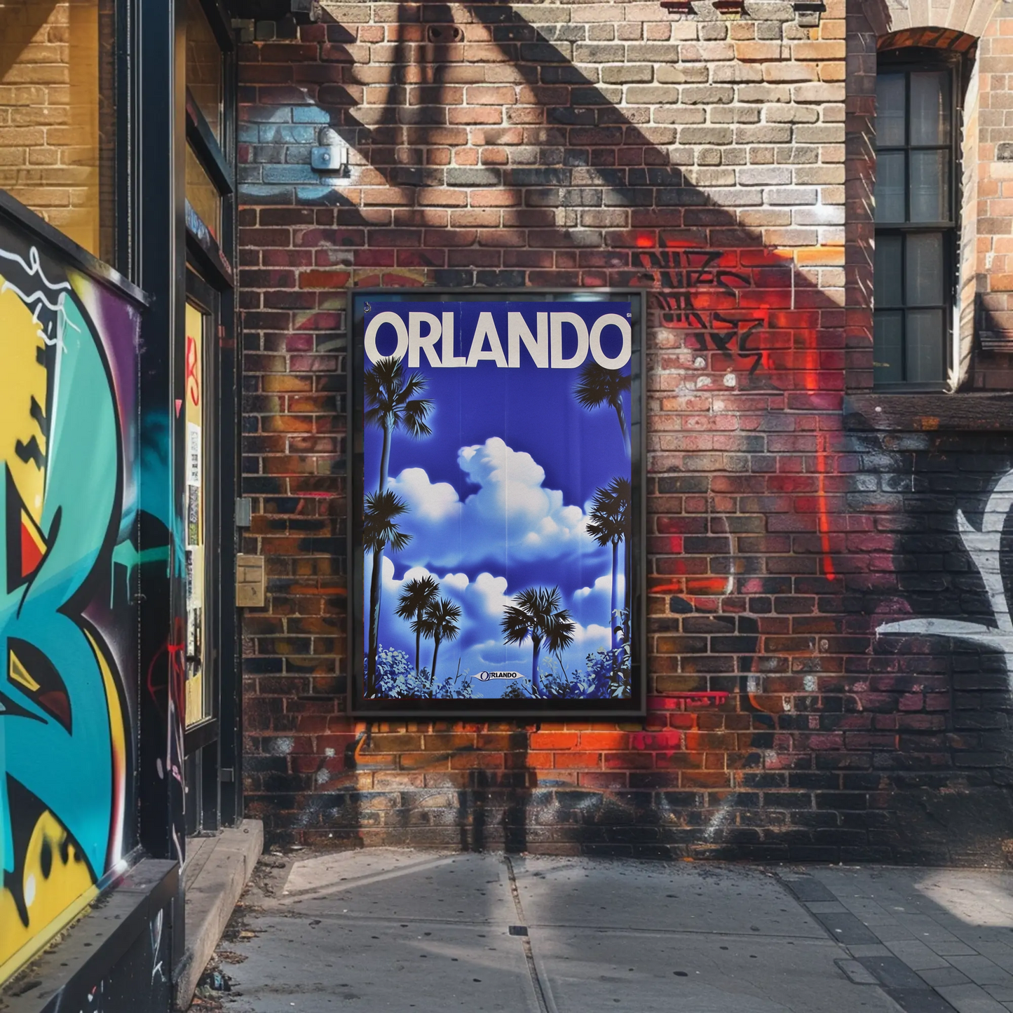 Orlando Florida Palm Trees Clouds Vintage Travel Poster