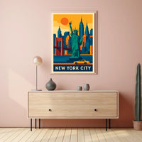 New York City Iconic Landmarks Poster Modern Wall Art