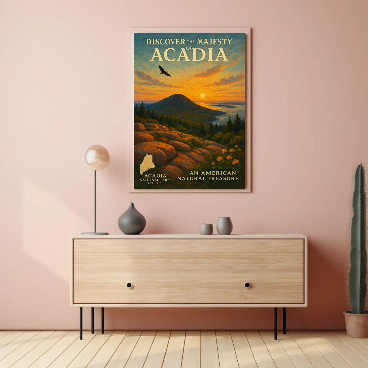Acadia National Park Sunrise Scenic Vintage National Park Poster