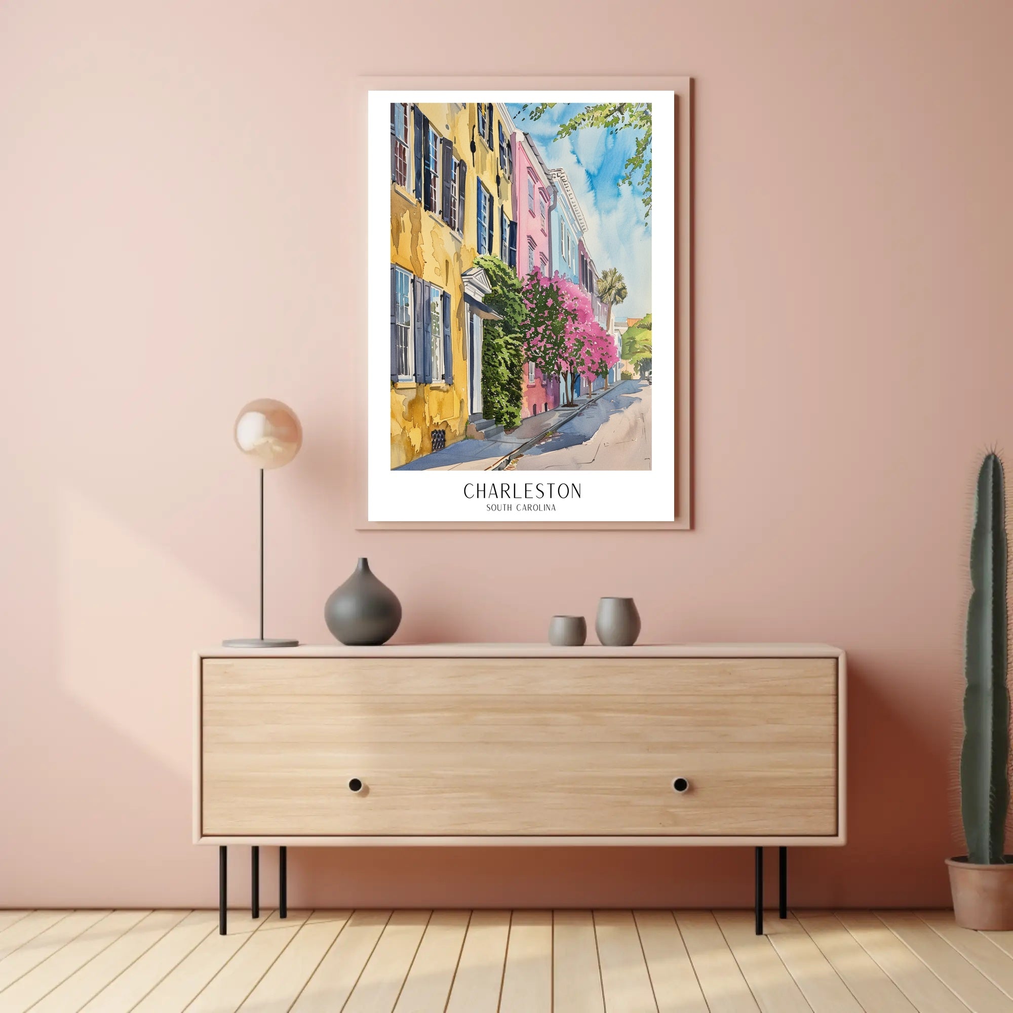 Charming Watercolor Charleston Street Scene Travel Poster PosterGoat
