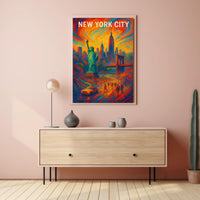 New York City Vibrant Landmark Poster Abstract Wall Art