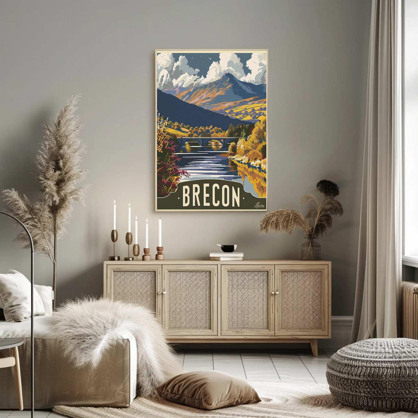 Brecon Mountain Bridge Autumn Valley View Travel Poster
