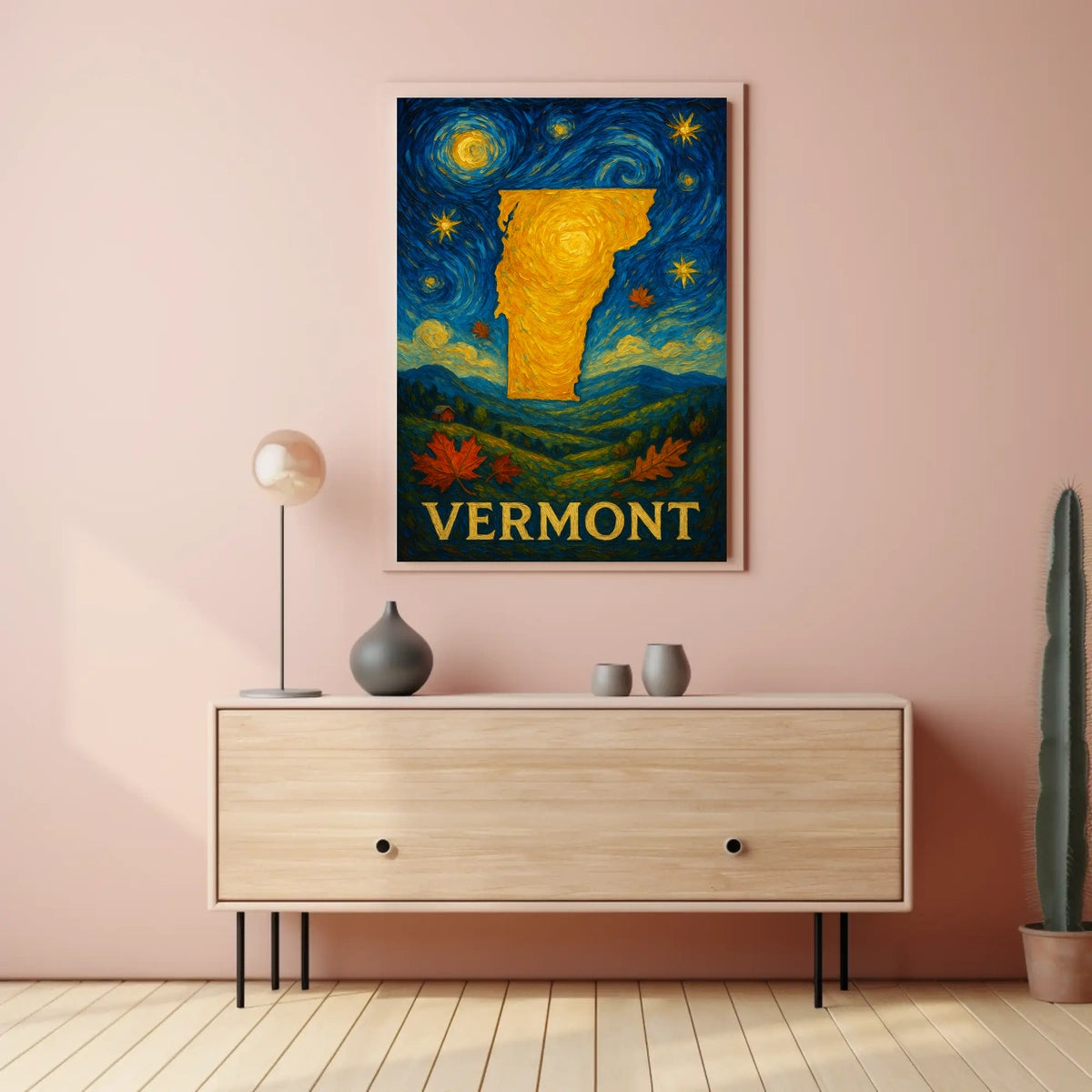 Vibrant Vermont Silhouette Art Print: Abstract or Artistic Poster