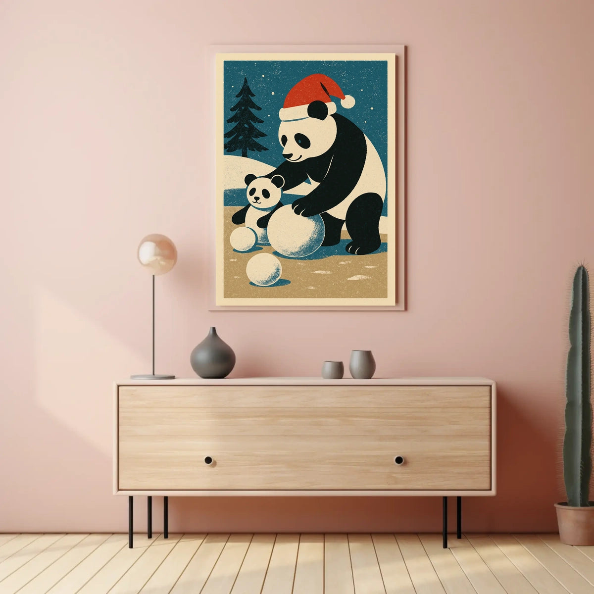 Pandas Winter Scene Poster