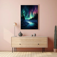 Aurora Borealis Over A Winter Landscape Poster