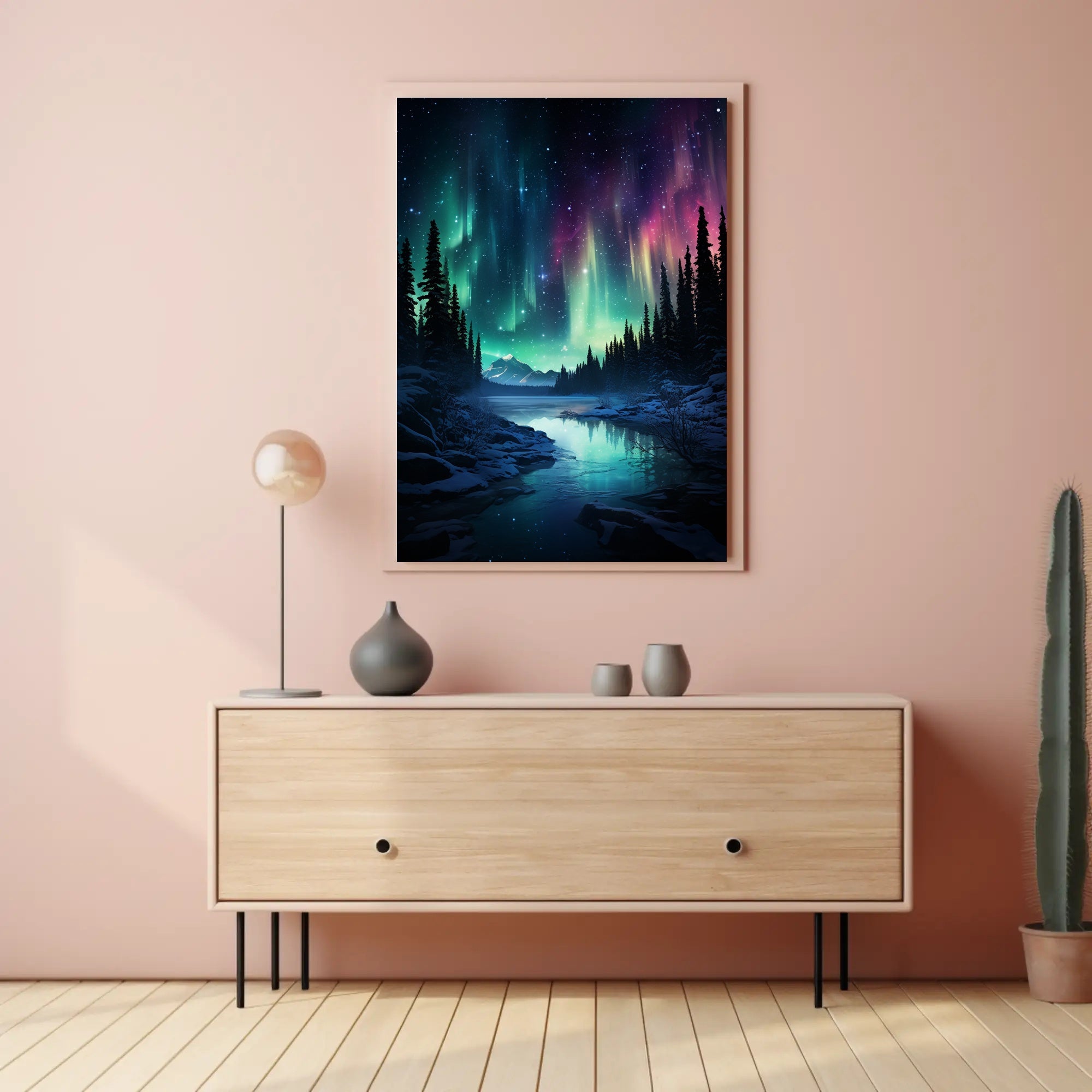 Aurora Borealis Over A Winter Landscape Poster