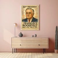Franklin D. Roosevelt 32nd President of the United States Exaggerated Cartoon Sketch Poster