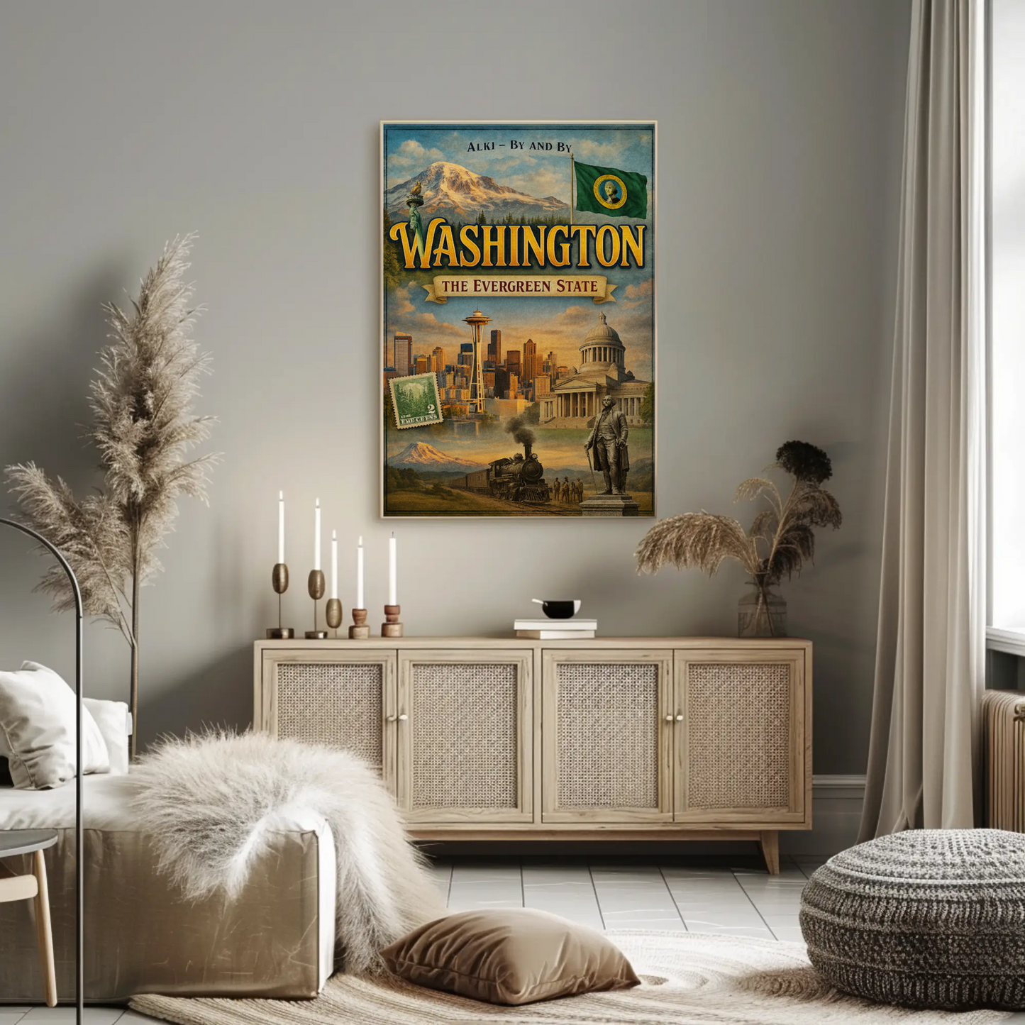 Washington DC White House Capitol Vintage Illustration Travel Poster