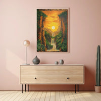 Majestic Waterfall Tropical Landscape Art Poster